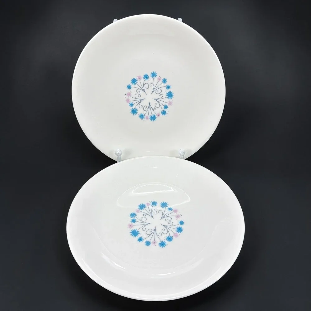 Iroquois Impromptu Ben Seibel Blue Pink Floral Plates Set of 2 6.25in MCM USA